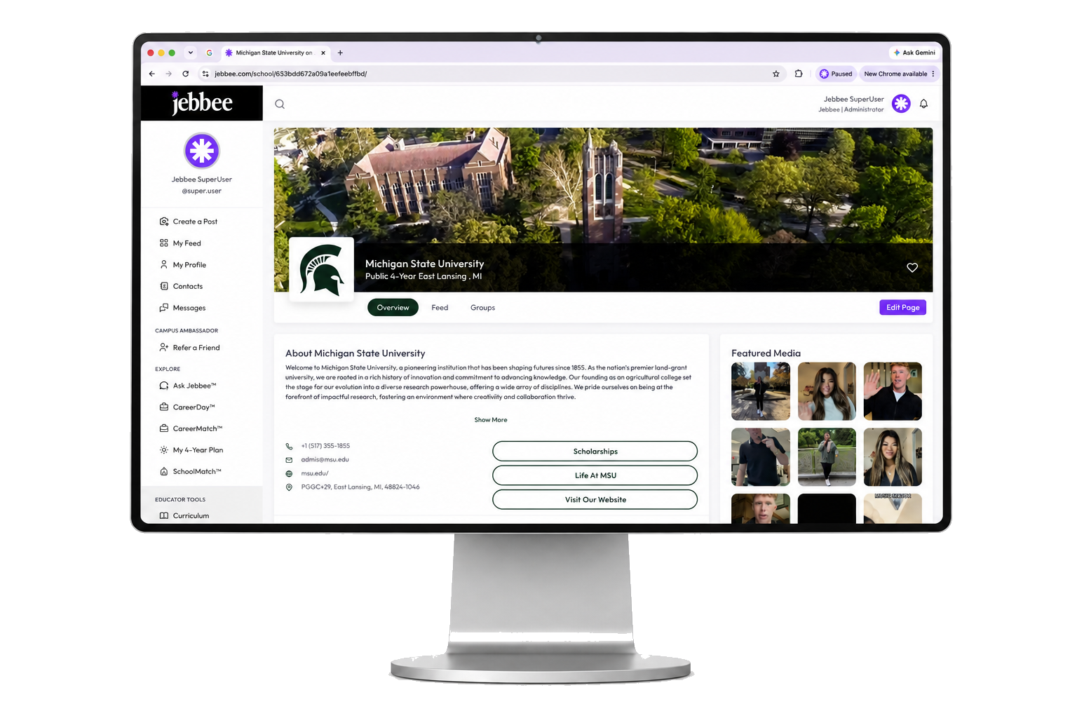 Michigan State University's school profile on Jebbee — web version